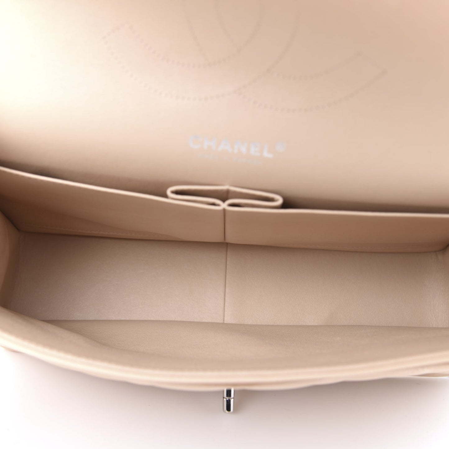 Lambskin Quilted Jumbo Double Flap Beige