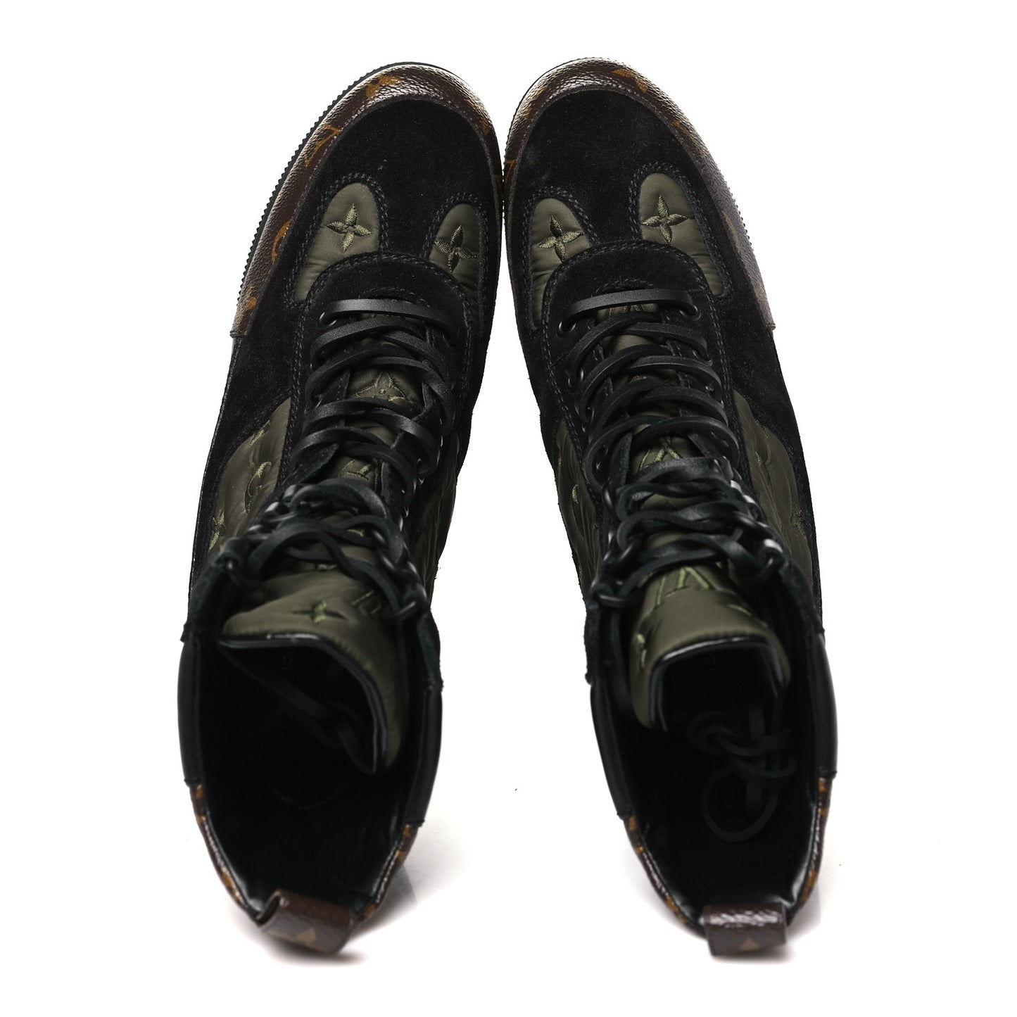Nylon Embroidered Monogram Suede Laureate Platform Desert Boots 38 Kaki