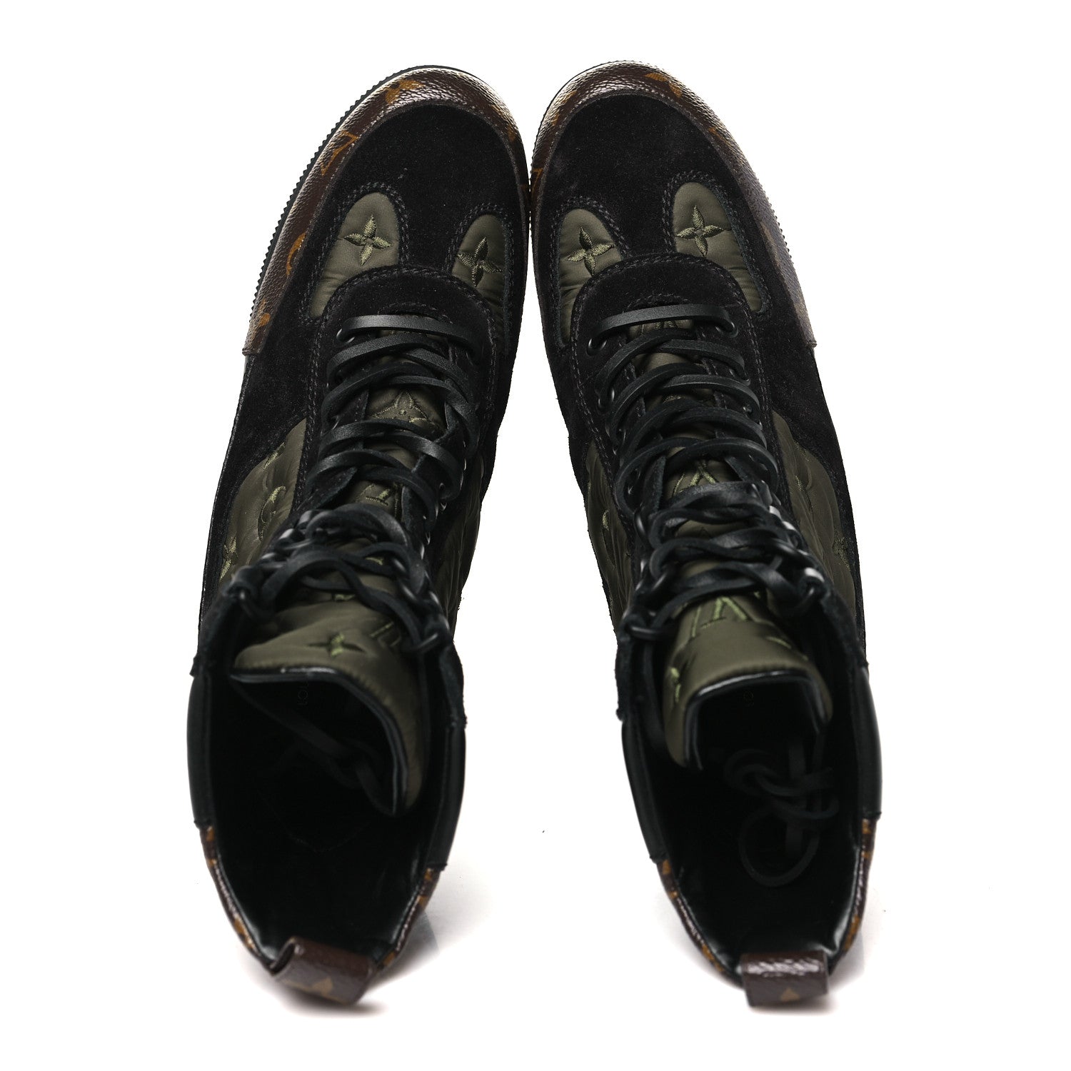 Louis Vuitton Nylon Embroidered Monogram Suede Laureate Platform Desert Boots 38 Kaki 2 of 9