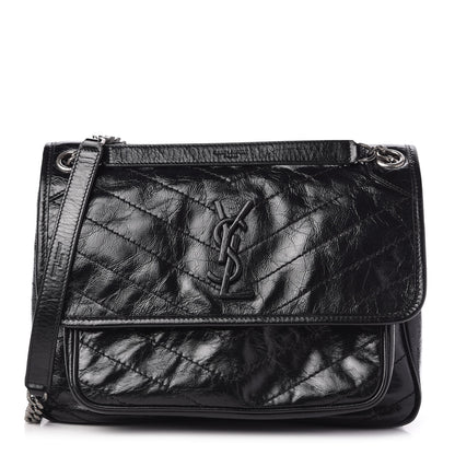 Saint Laurent Crinkled Calfskin Matelasse Monogram Medium Niki Chain Satchel Black 1 of 10