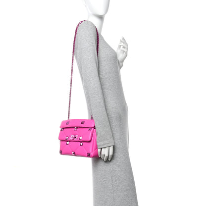 Valentino Garavani Nappa Lacquer Monochrome Medium Roman Stud Shoulder Bag Pink PP 2 of 9