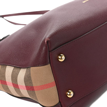 Burberry Derby Calfskin House Check Medium Welburn Tote Mahogany Red 10 of 12