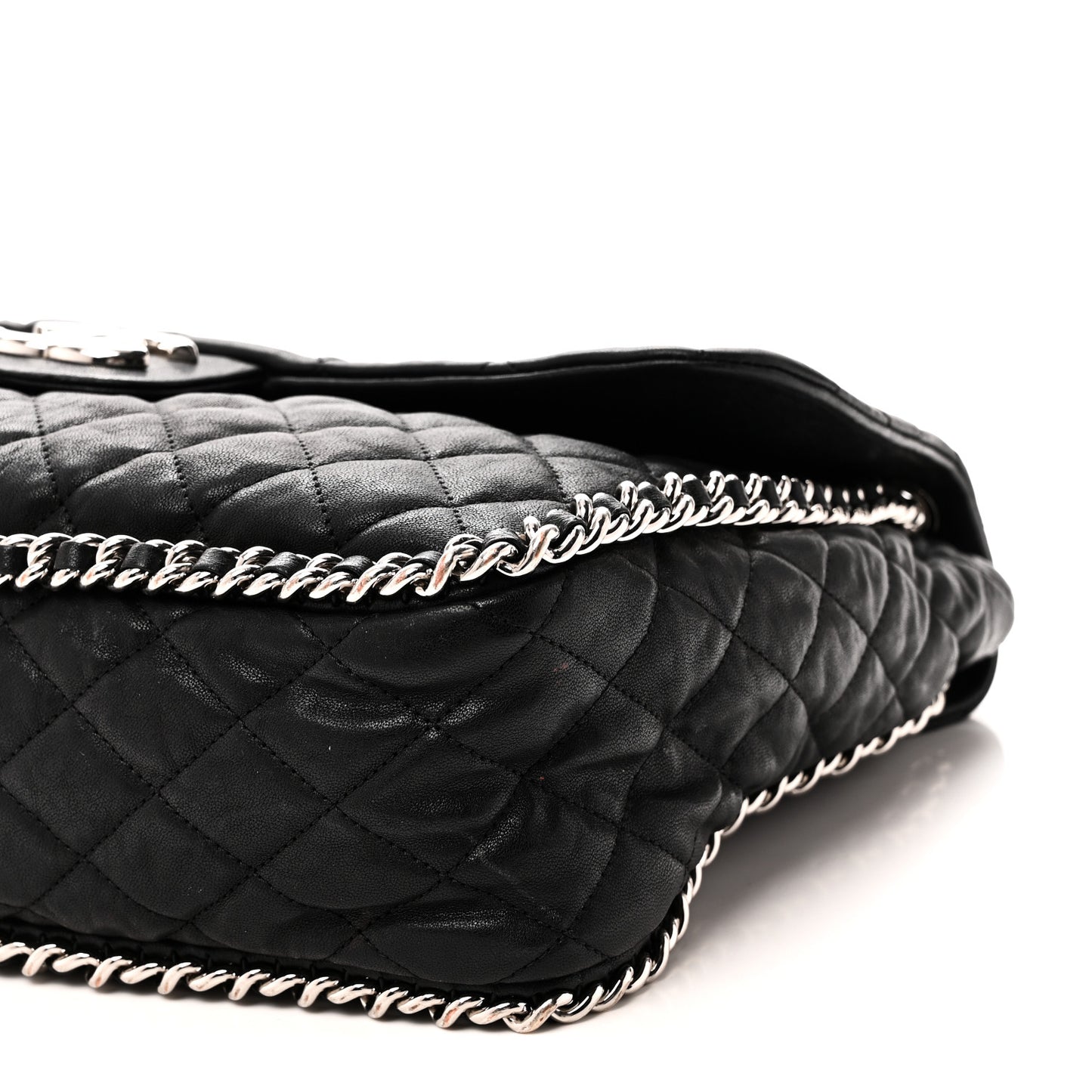 Washed Lambskin Quilted Maxi Chain Around Flap Black Black