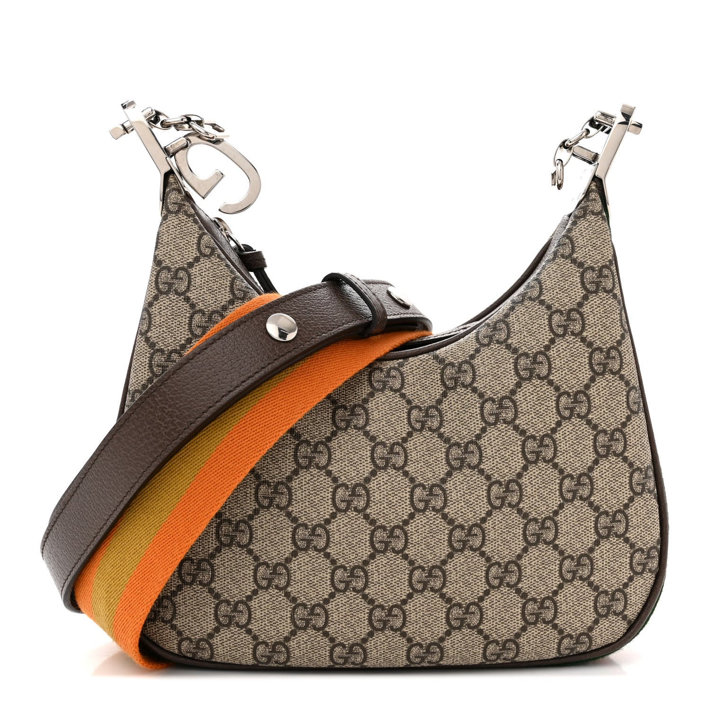 GG Supreme Monogram Textured Calfskin Web Small Attache Shoulder Bag Beige Ebony New Acero