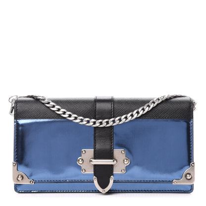 Prada Metallic Vitello Saffiano Cahier Pochette Denim Black 1 of 10