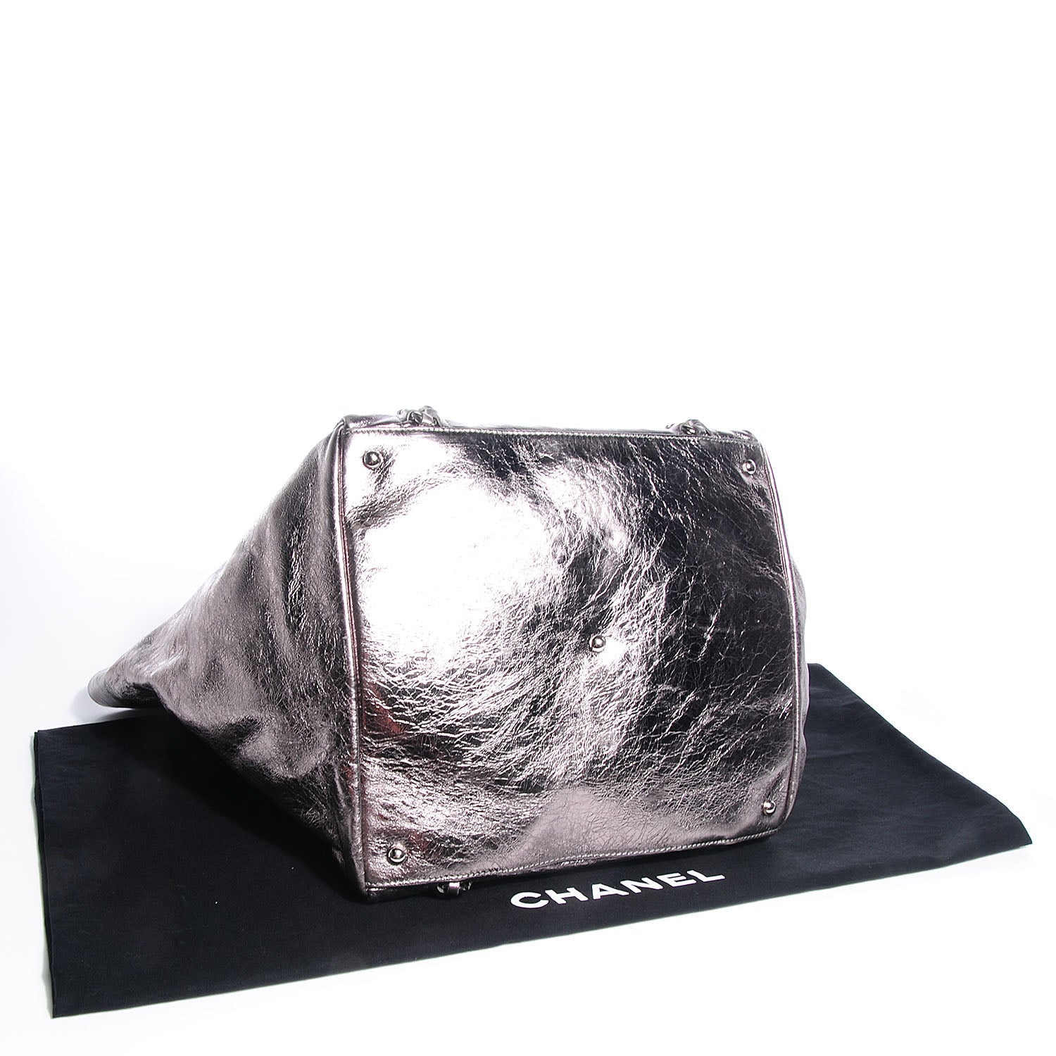 Chanel Metallic Cracked Calfskin Modern Chain Tote Dark Silver 4 of 7