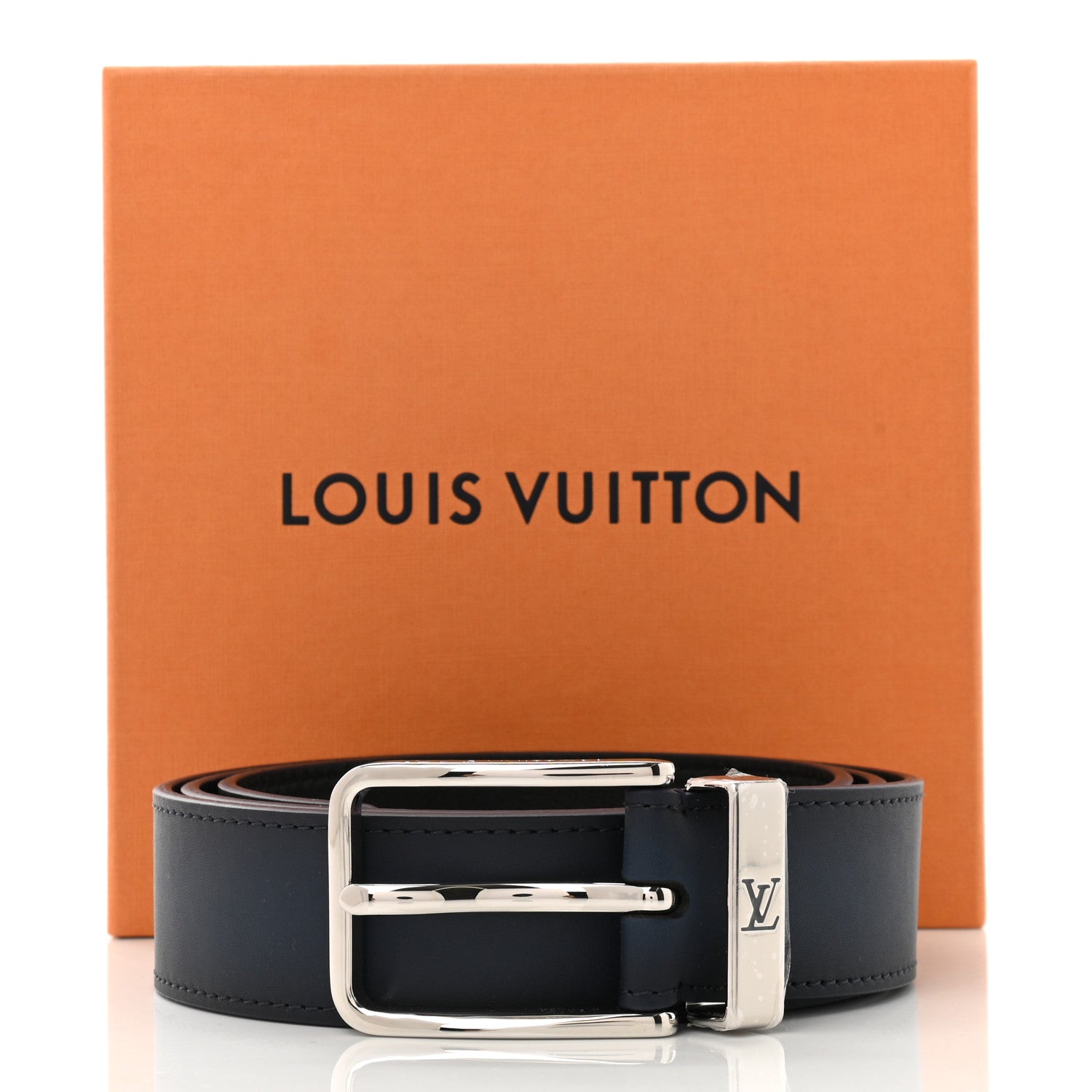 Louis Vuitton Calfskin 35mm Pont Neuf Belt 100 40 Blue Marine 7 of 7