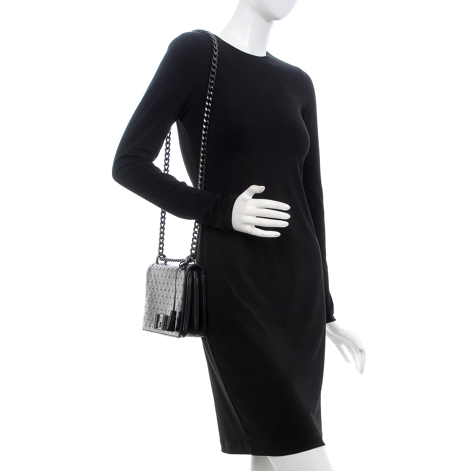 Prada Soft Calf Grommet Lock Flap Chain Shoulder Bag Black 2 of 7