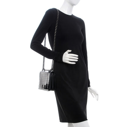 Prada Soft Calf Grommet Lock Flap Chain Shoulder Bag Black 2 of 7