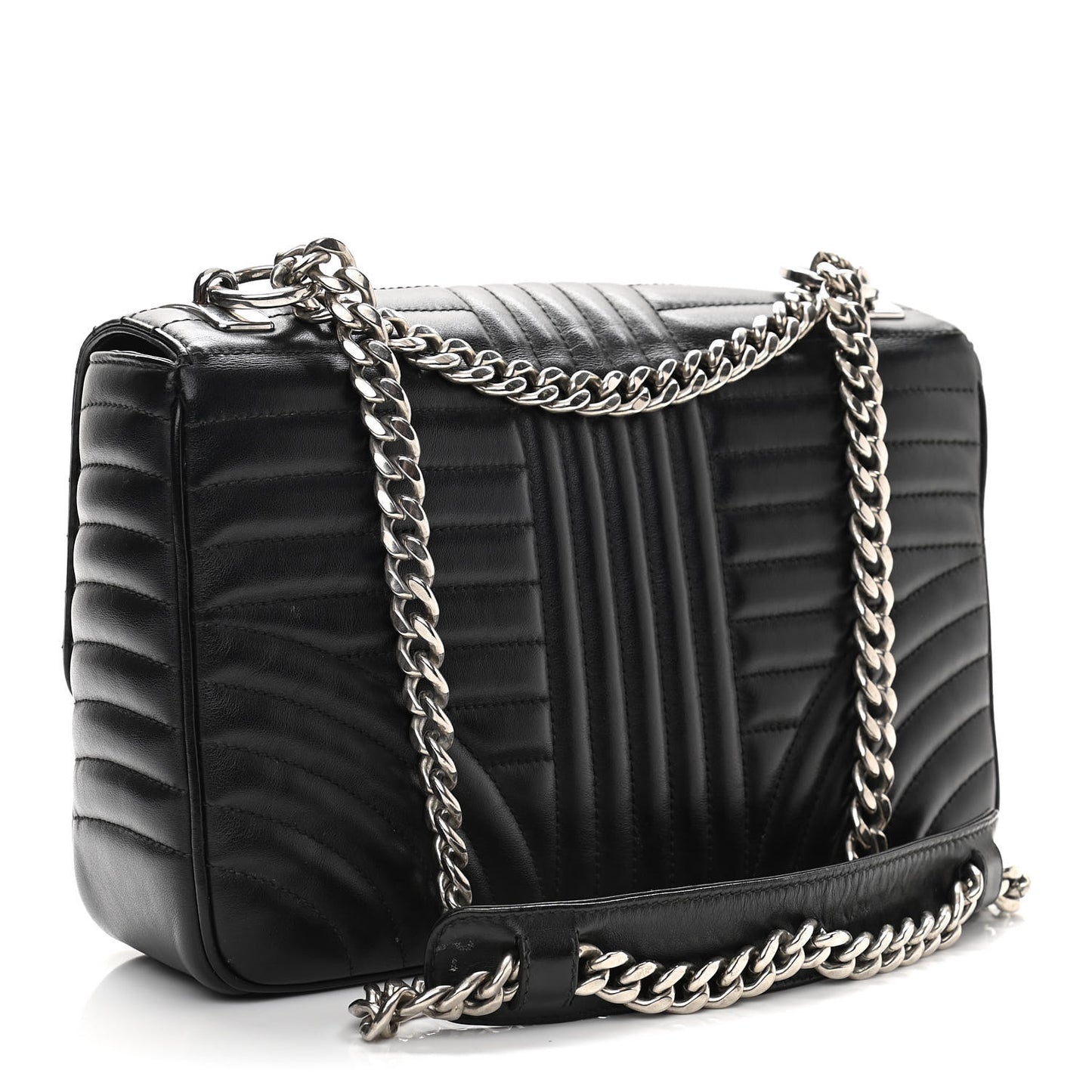 Soft Calfskin Impunture Diagramme Large Chain Flap Shoulder Bag Black
