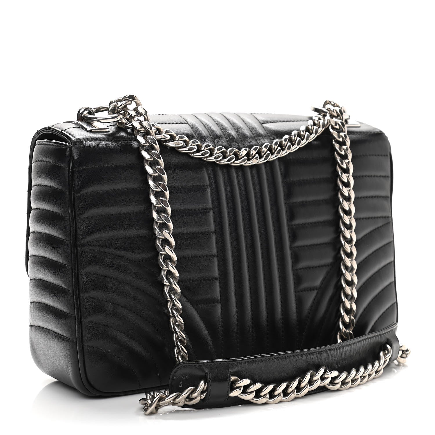 Prada Soft Calfskin Impunture Diagramme Large Chain Flap Shoulder Bag Black 3 of 12