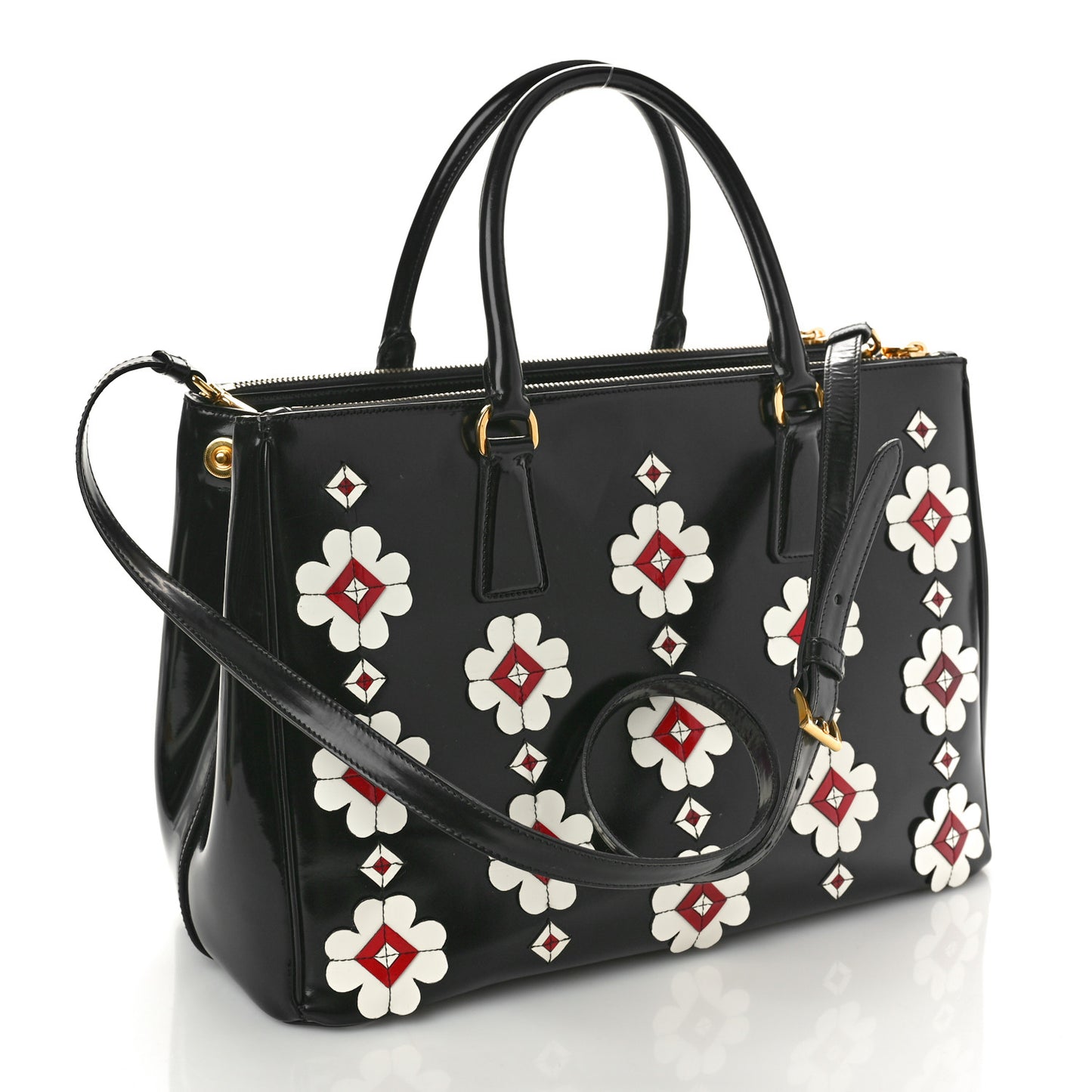 Spazzolato Floral Medium Galleria Double Zip Tote Black White
