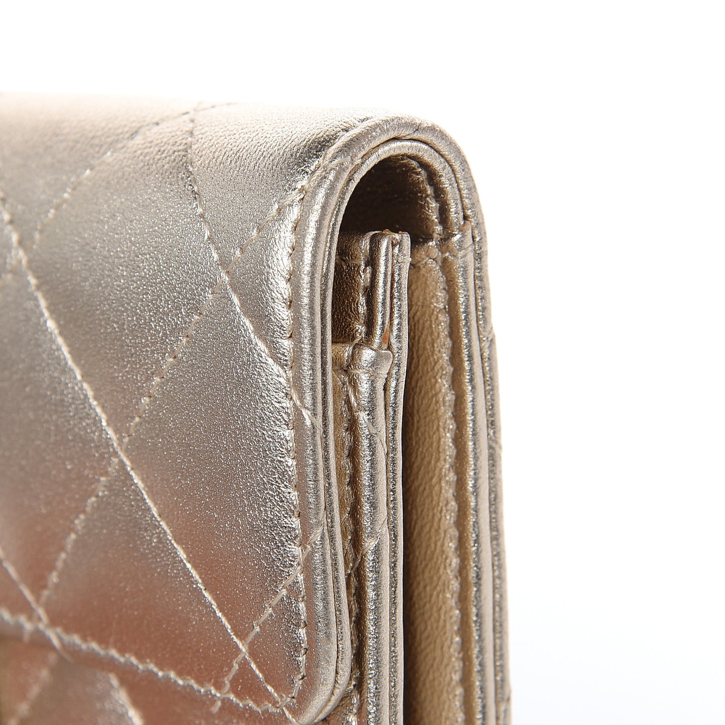 Metallic Lambskin Quilted Small Flap Wallet Pale Gold