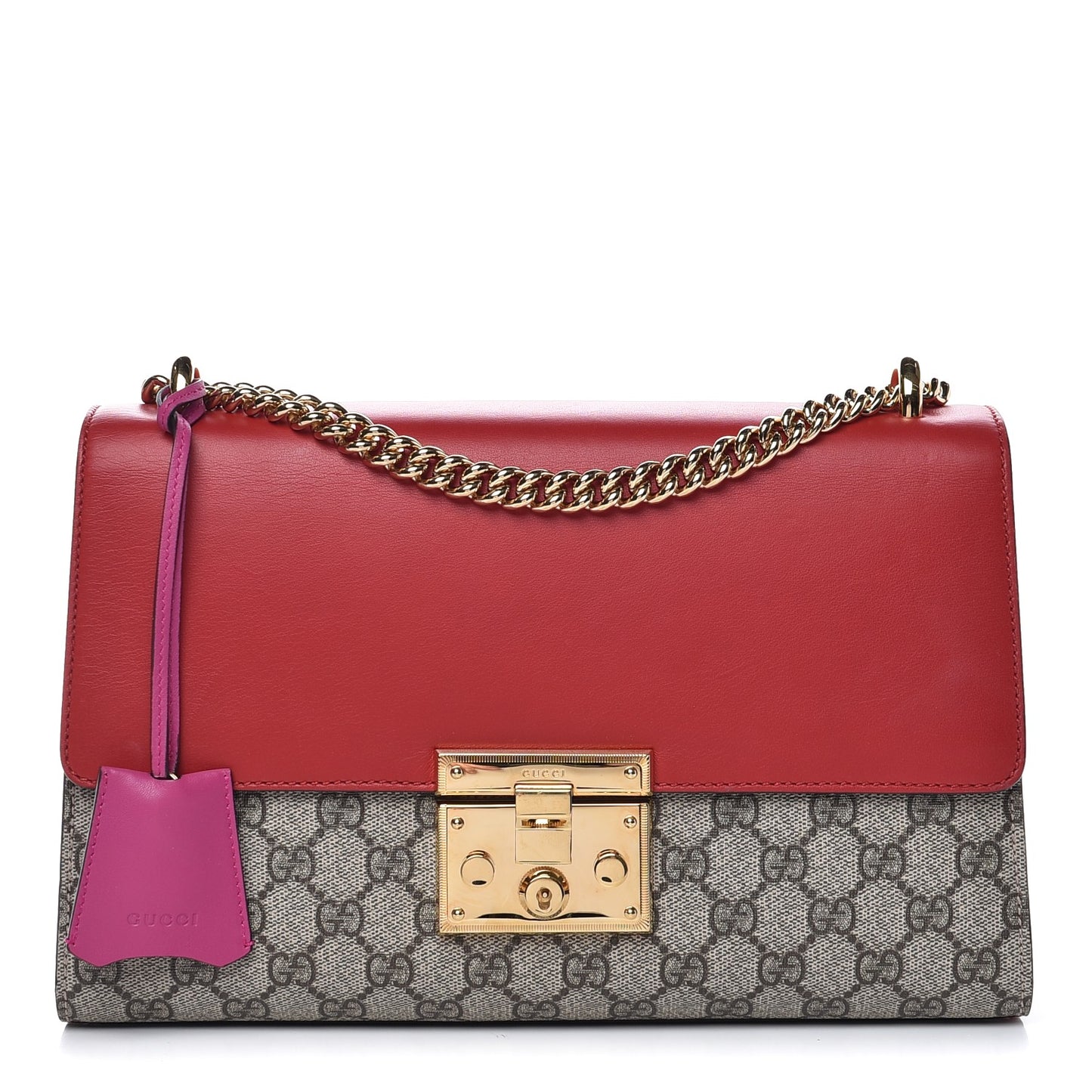 GG Supreme Monogram Calfskin Medium Padlock Shoulder Bag Beige Hibiscus Red New Rosette