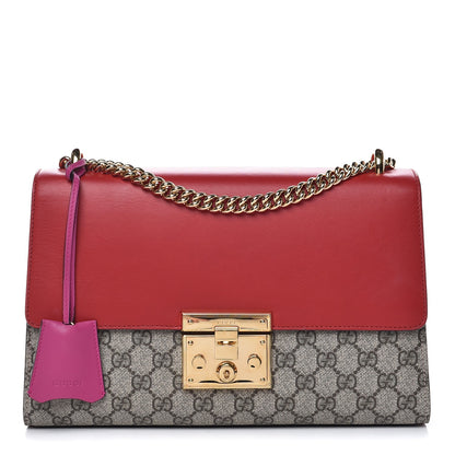 Gucci GG Supreme Monogram Calfskin Medium Padlock Shoulder Bag Beige Hibiscus Red New Rosette 1 of 10