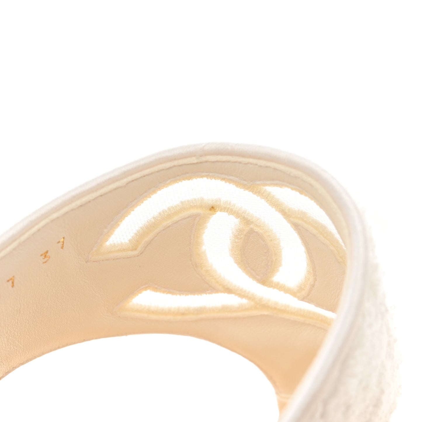 Terry Cloth Raffia CC Logo Thong Sandals 37 White