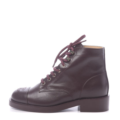 Chanel Calfskin Lace Up CC Short Boots 36.5 Burgundy 1 of 9