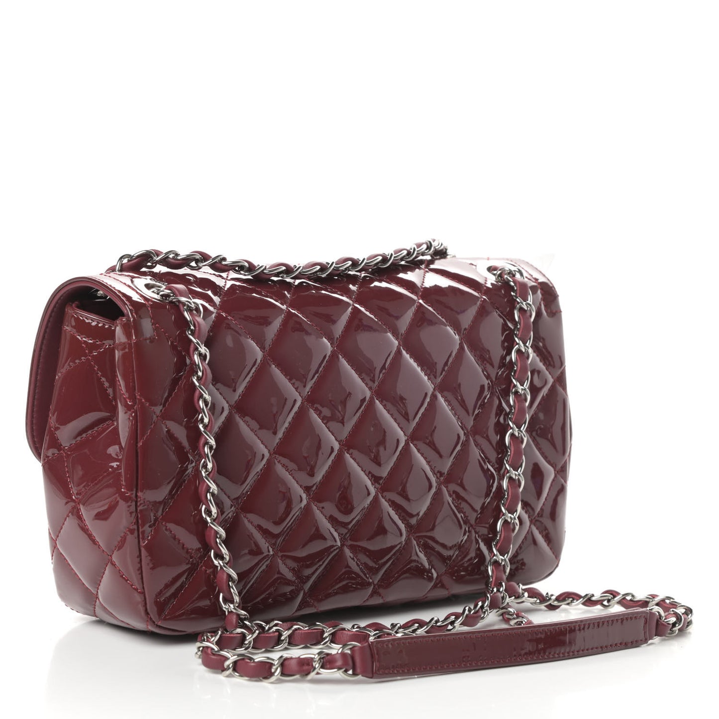Patent Quilted Large Coco Shine Flap Burgundy