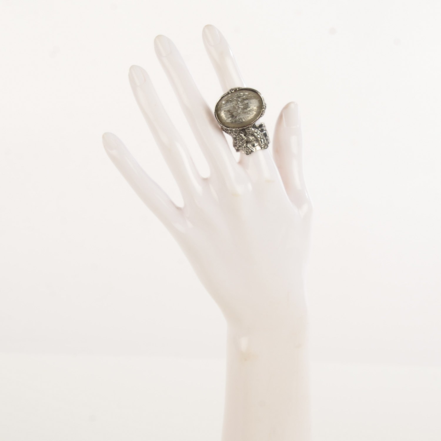 Saint Laurent Glass Cabochon Arty Ovale Ring 5 Silver 2 of 5