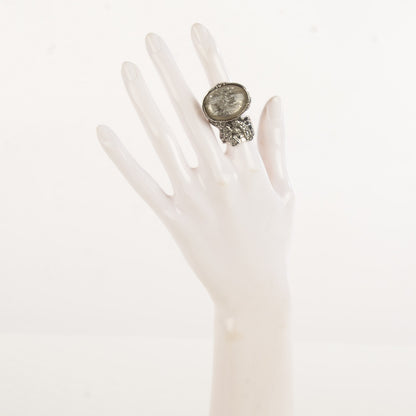 Saint Laurent Glass Cabochon Arty Ovale Ring 5 Silver 2 of 5