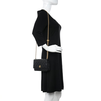 Chanel Lambskin Quilted Sweet Camellia Wallet on Chain WOC Black 2 of 11