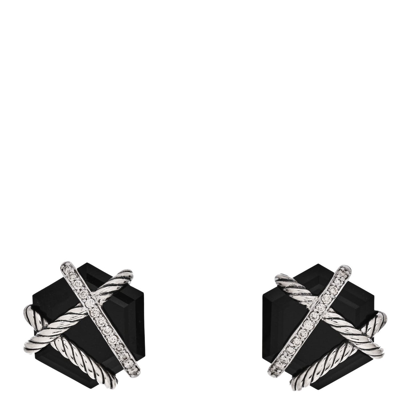 Sterling Silver Diamond Black Onyx 14mm Cable Wrap Earrings