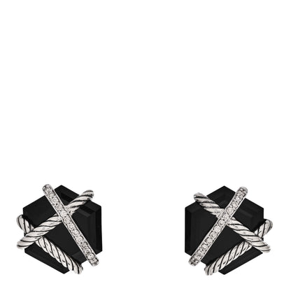 David Yurman Sterling Silver Diamond Black Onyx 14mm Cable Wrap Earrings 1 of 4