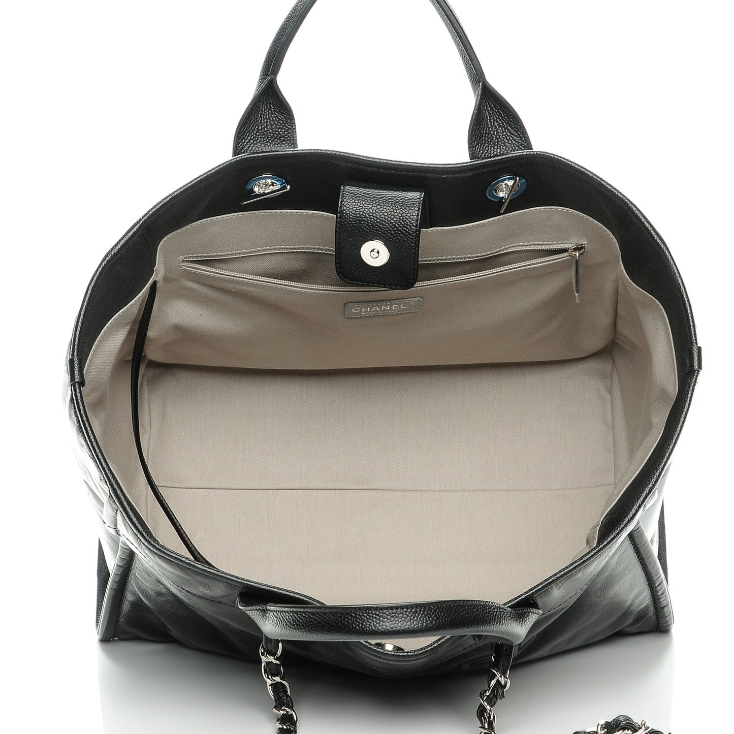 Glazed Calfskin Large Deauville Tote Black