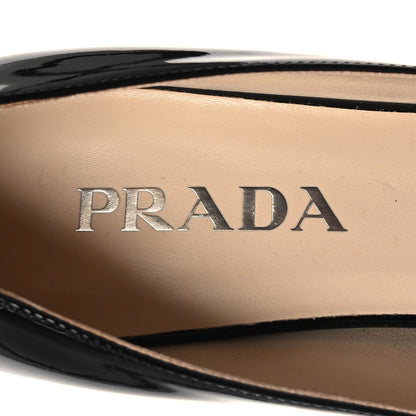 Prada Patent Metal Logo Pointed Toe Pumps 39.5 Black 7 of 8