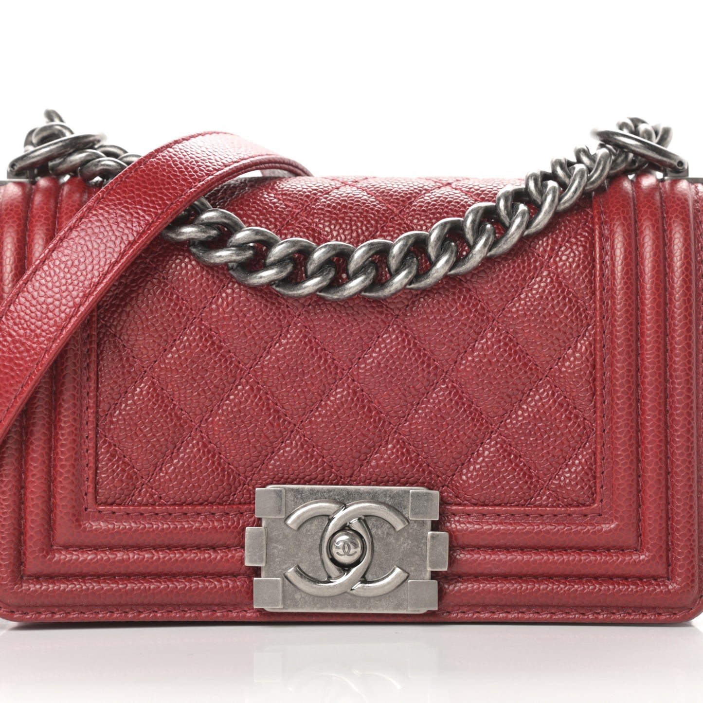 Caviar Quilted Small Boy Flap Dark Red