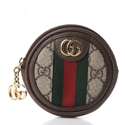 Gucci GG Supreme Monogram Web Ophidia Round Coin Purse Beige New Acero 1 of 9