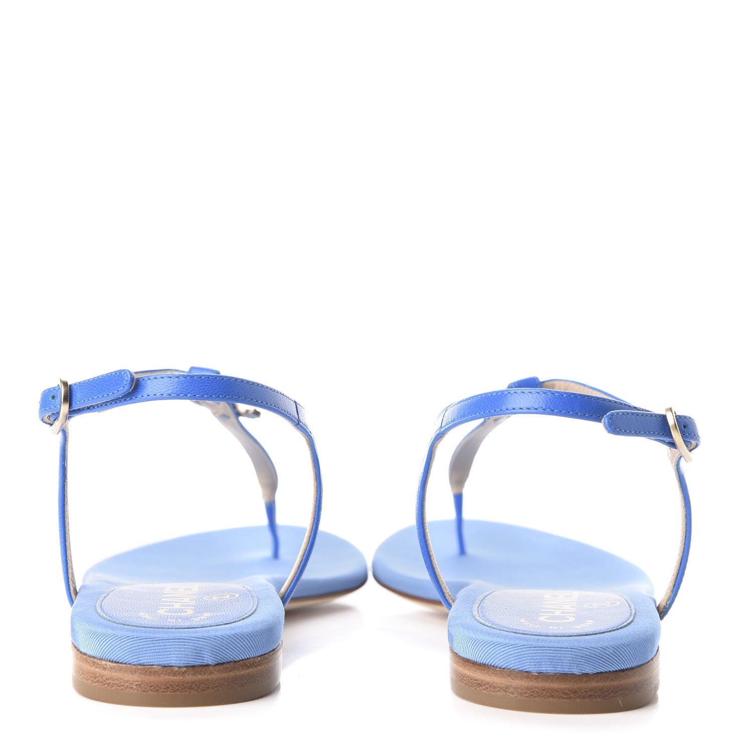 Chanel Shiny Kidskin CC Logo Thong Sandals 37.5 Blue 7 of 10
