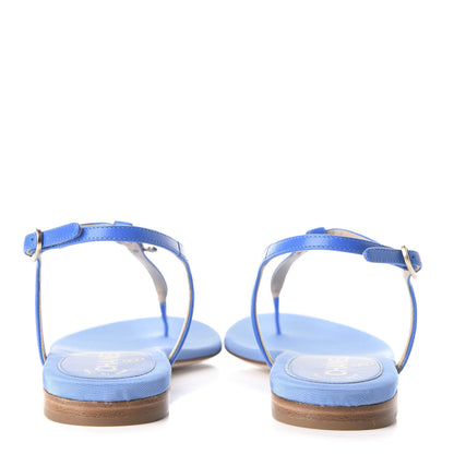 Chanel Shiny Kidskin CC Logo Thong Sandals 37.5 Blue 7 of 10