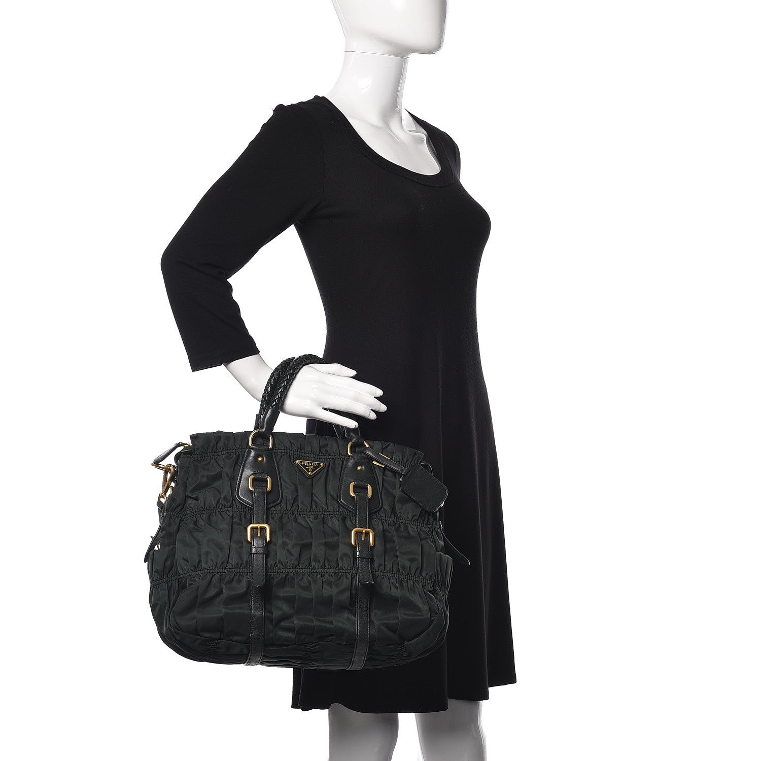 Prada Tessuto Nylon Dressy Gaufre Tote Military Green 3 of 12