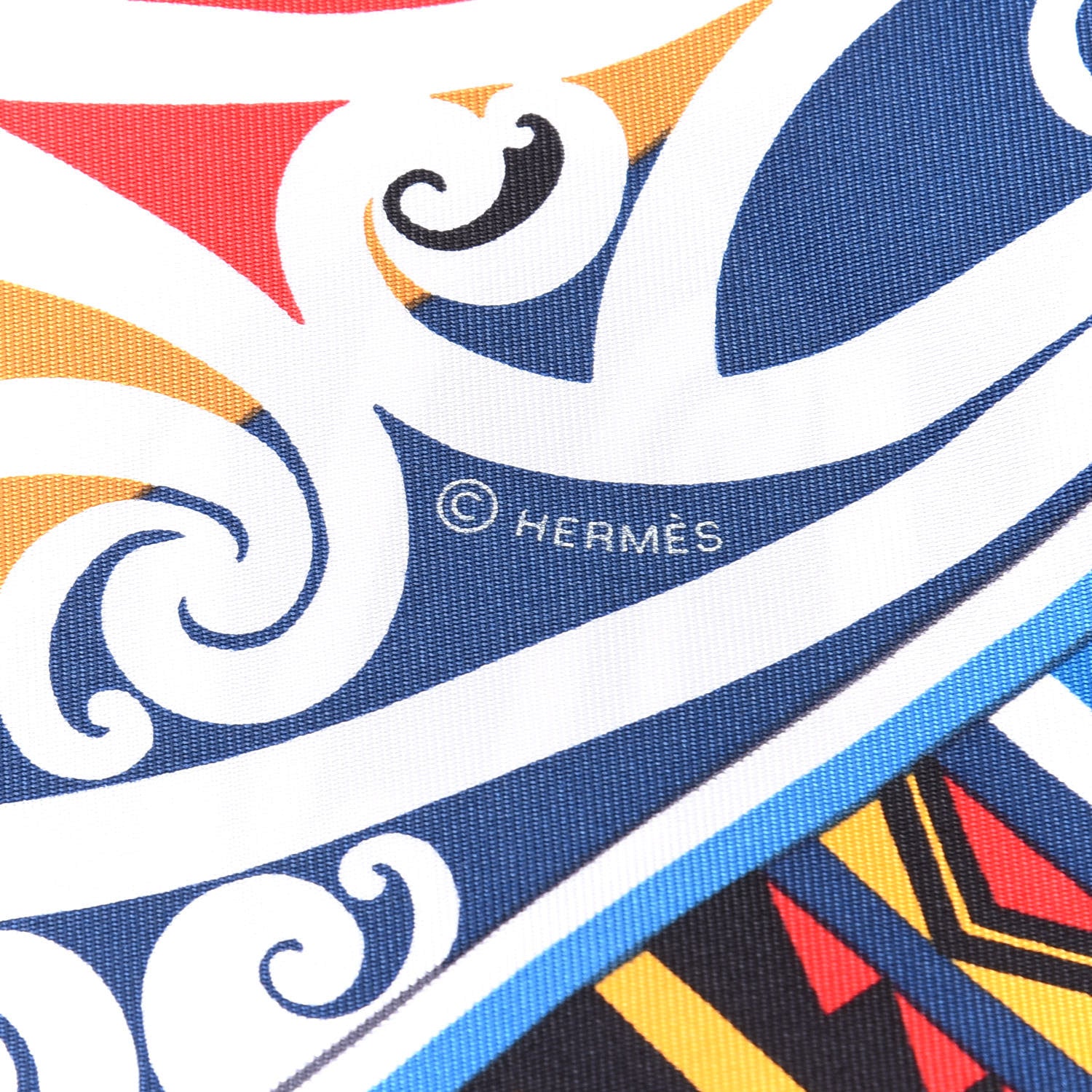 Hermes Silk Twill Kawa Ora Scarf 90 Bleu Jaune D'Or White 4 of 4
