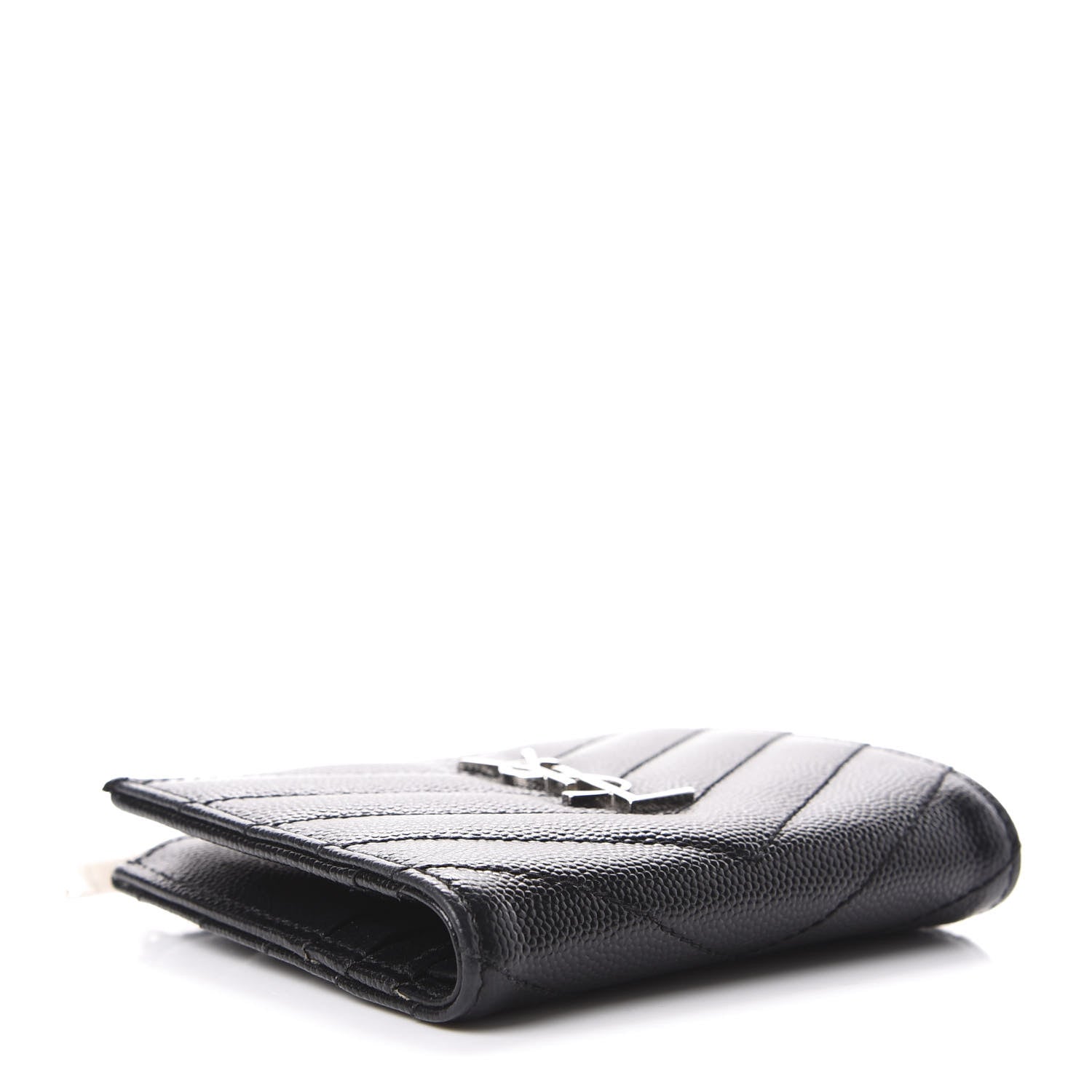 Saint Laurent Grain De Poudre Matelasse Chevron Monogram Zipped Card Case Black 4 of 8