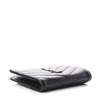 Saint Laurent Grain De Poudre Matelasse Chevron Monogram Zipped Card Case Black 4 of 8