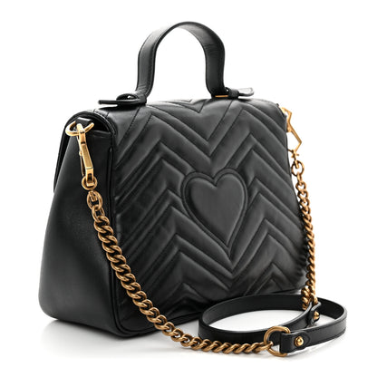 Gucci Calfskin Matelasse Small GG Marmont Top Handle Shoulder Bag Black 3 of 12