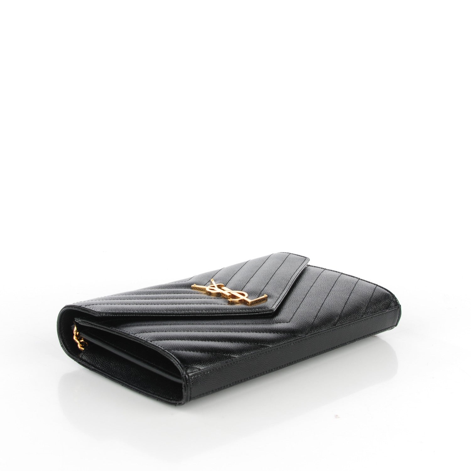 Saint Laurent Grain De Poudre Matelasse Chevron Monogram Chain Wallet Black 4 of 7