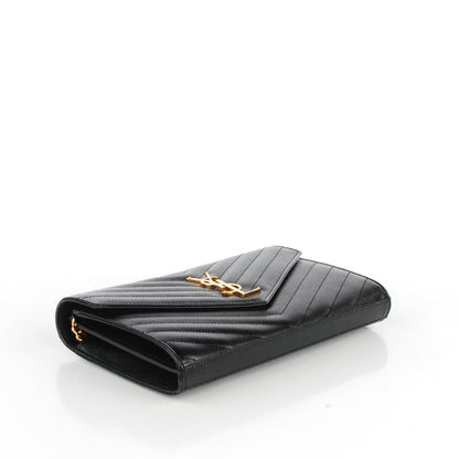 Saint Laurent Grain De Poudre Matelasse Chevron Monogram Chain Wallet Black 4 of 7