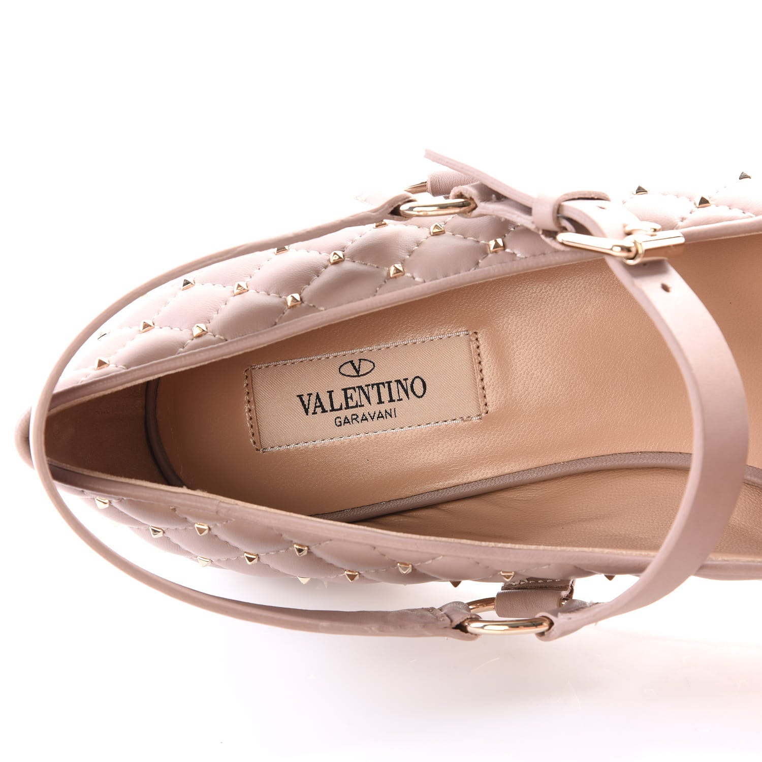Valentino Garavani Lambskin Rockstud Spike Captoe Ballerina Flats 39.5 Poudre Gold 7 of 13