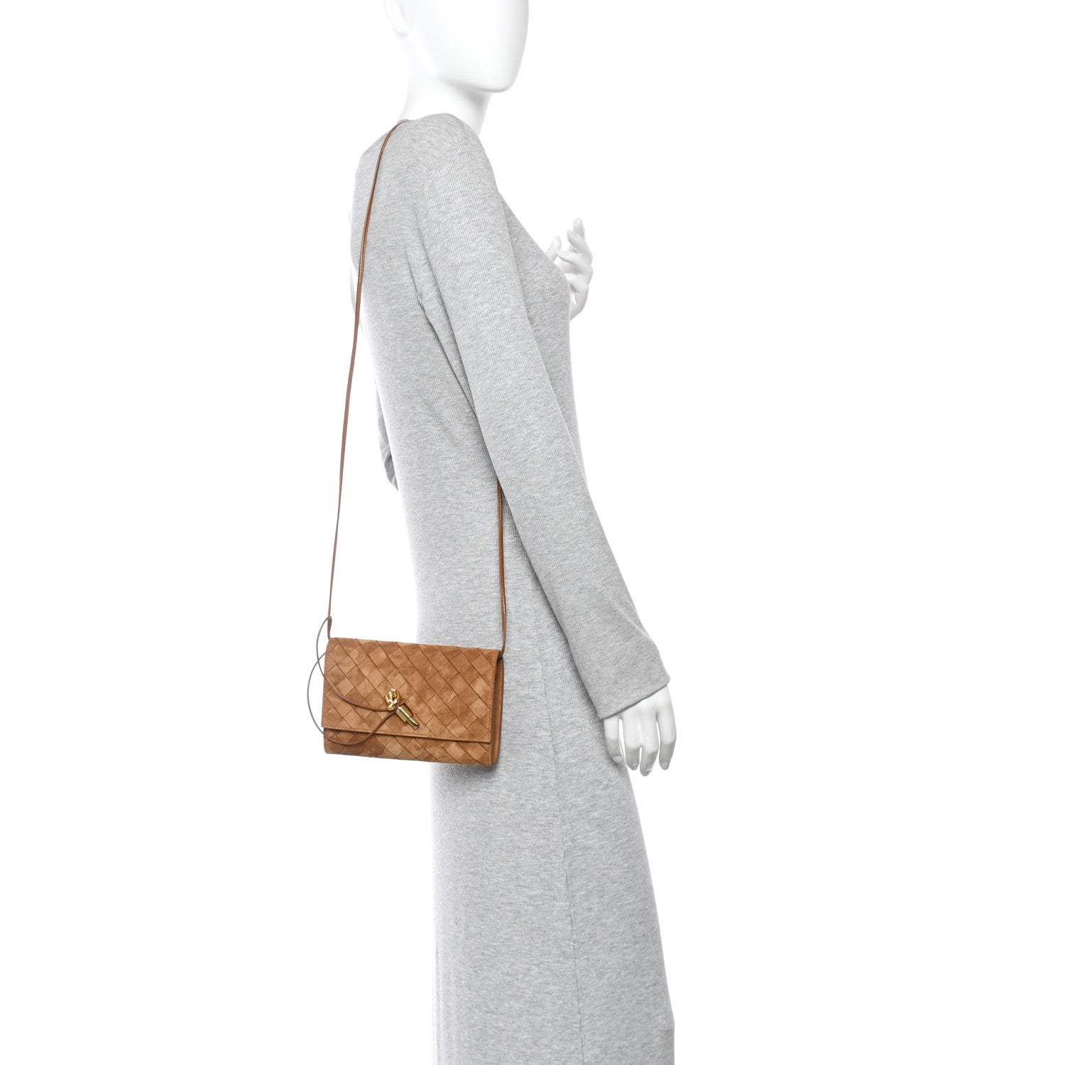 Bottega Veneta Suede Intrecciato Andiamo Pouch On Strap Amber 2 of 11