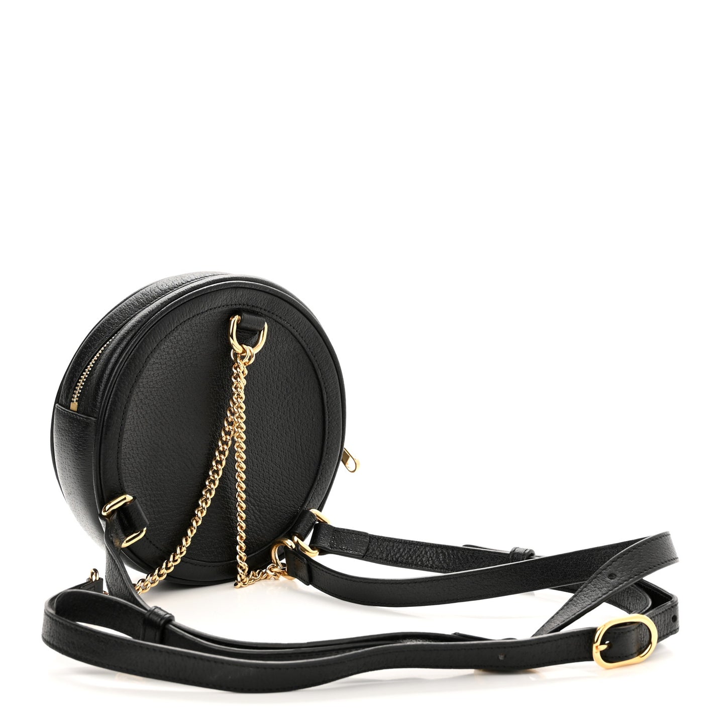 Grained Calfskin Web Mini Ophidia Round Backpack Black