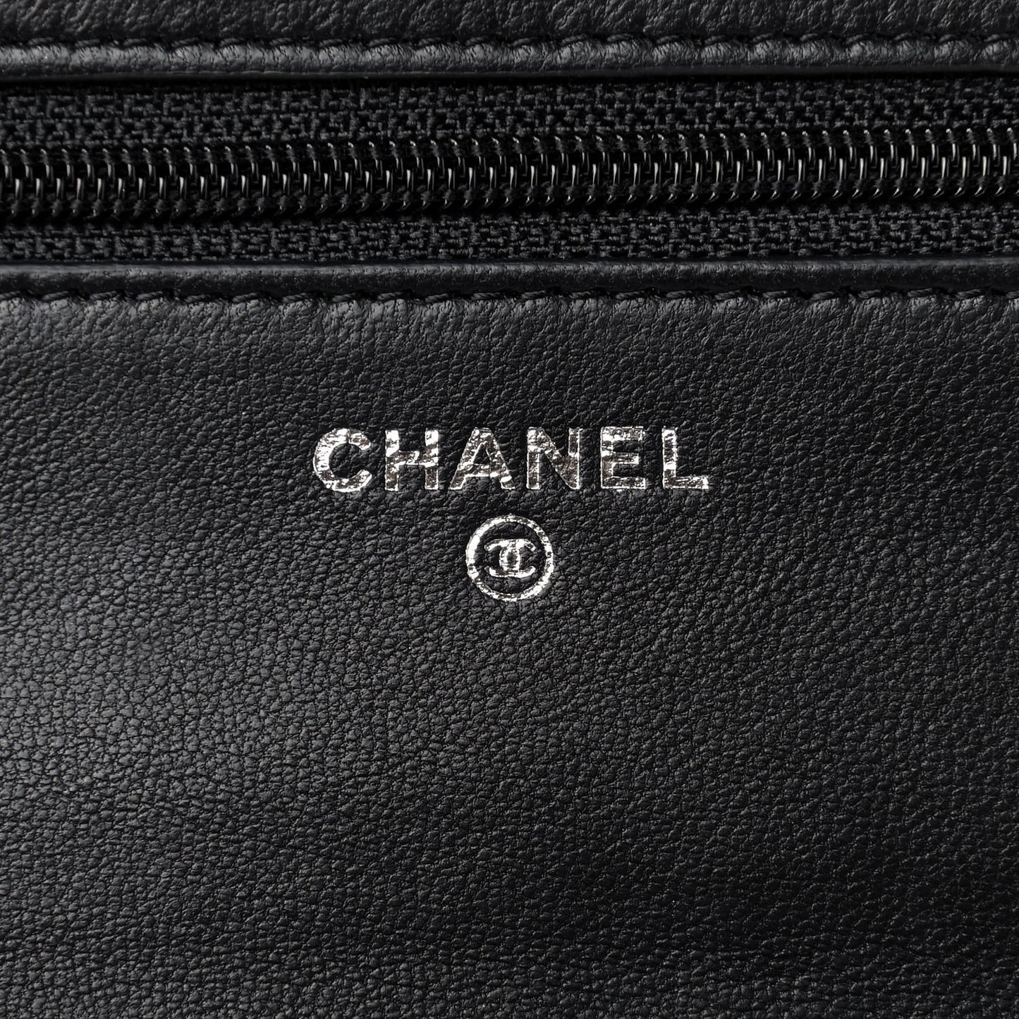 Lambskin Camellia Embossed Wallet on Chain WOC Black