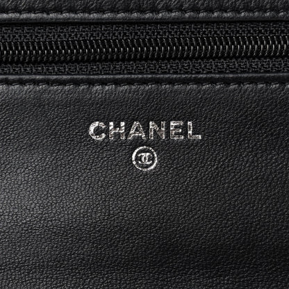 Chanel Lambskin Camellia Embossed Wallet on Chain WOC Black 8 of 9