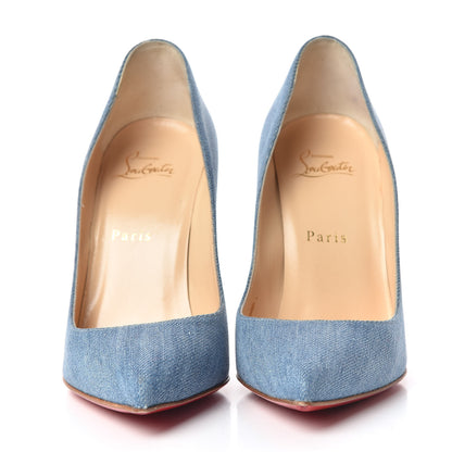 Christian Louboutin Denim Crackled Calfskin Hawaiian Print Pigalle Follies 100 Pumps 37.5 Blue White 2 of 13