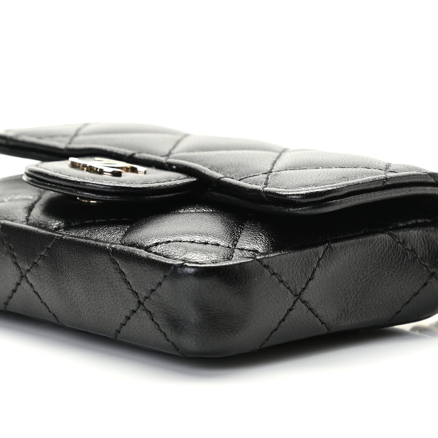 Lambskin Quilted Chain Belt Bag Black