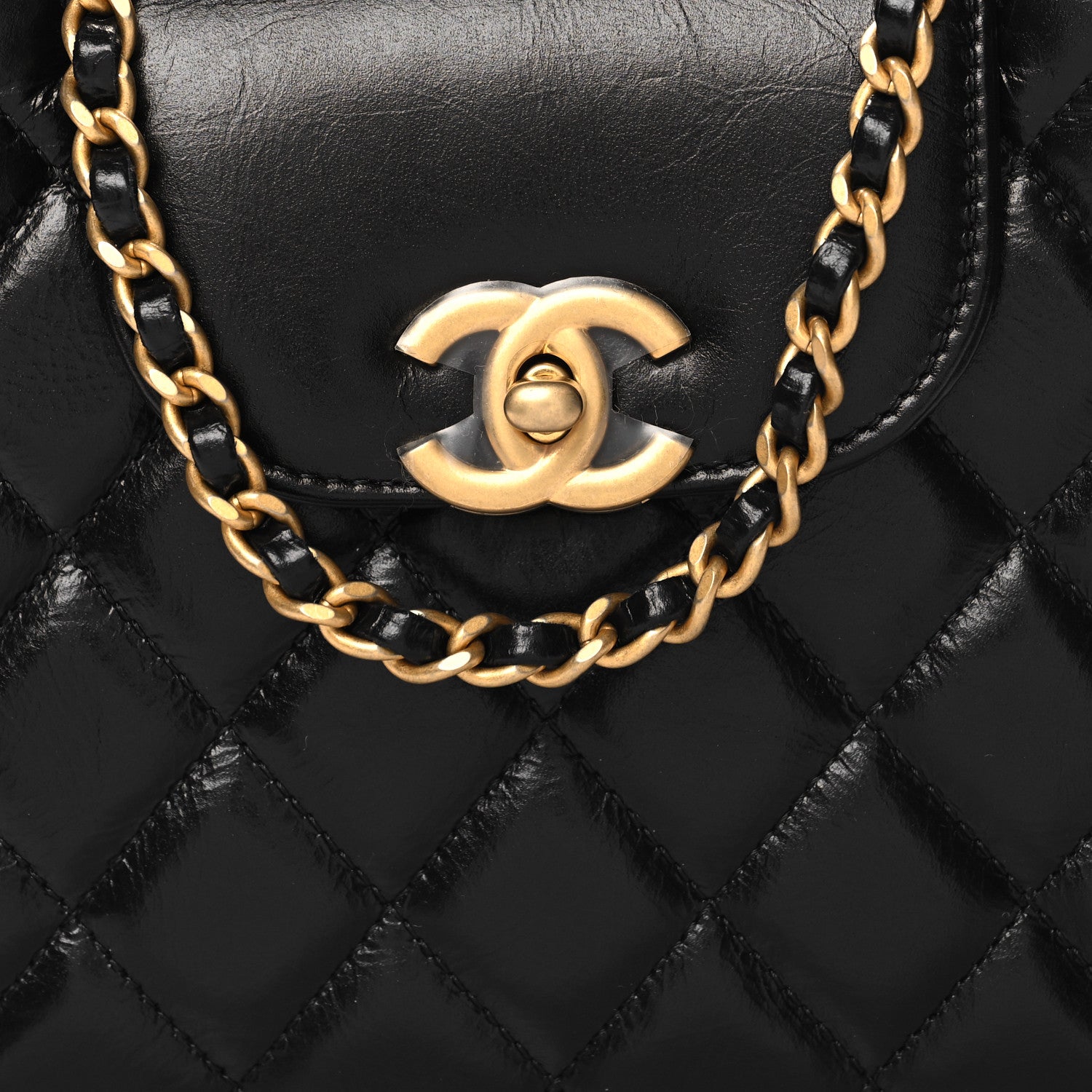 Chanel Shiny Aged Calfskin Quilted Nano Kelly Shopper Black 8 of 11