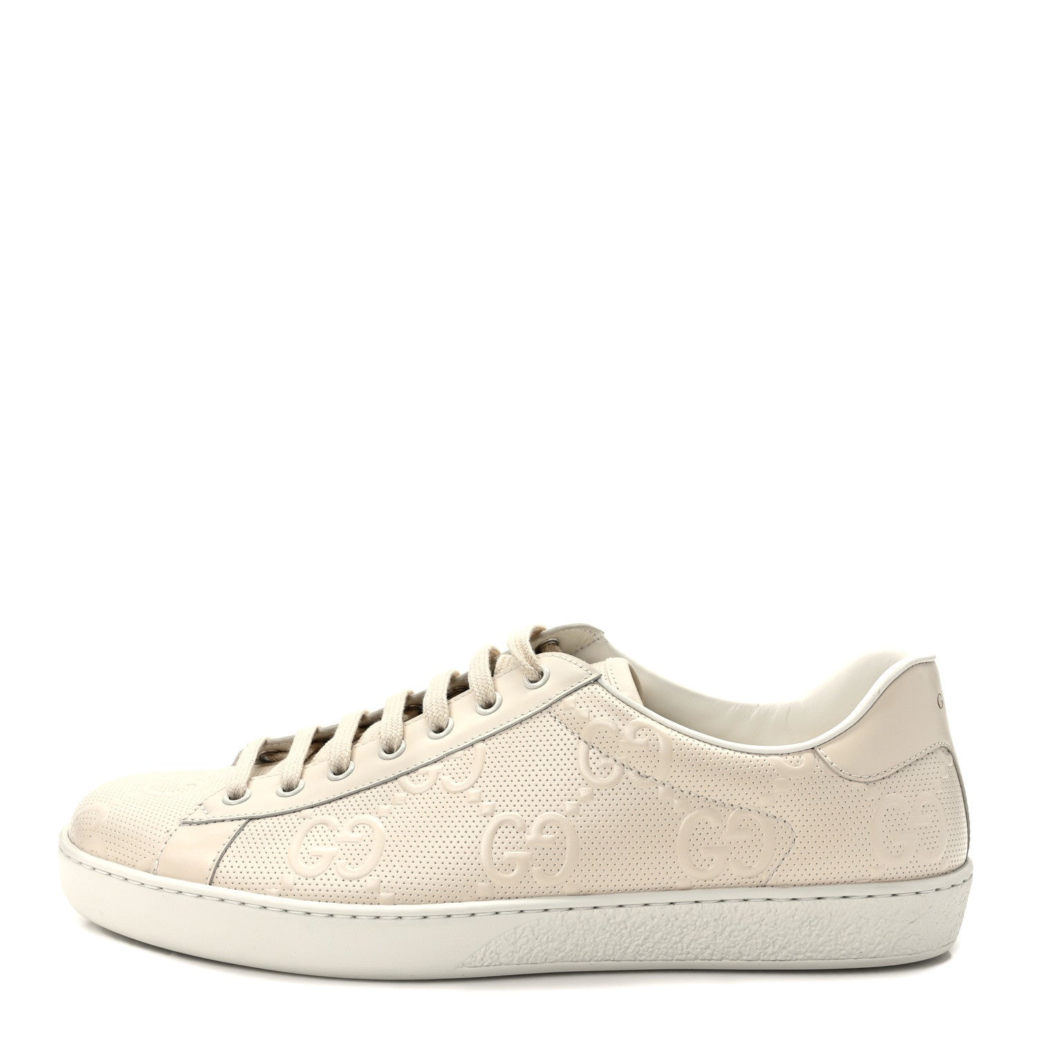 Gucci Calfskin GG Tennis Embossed Mens Ace Sneakers 10 Mystic White 1 of 10