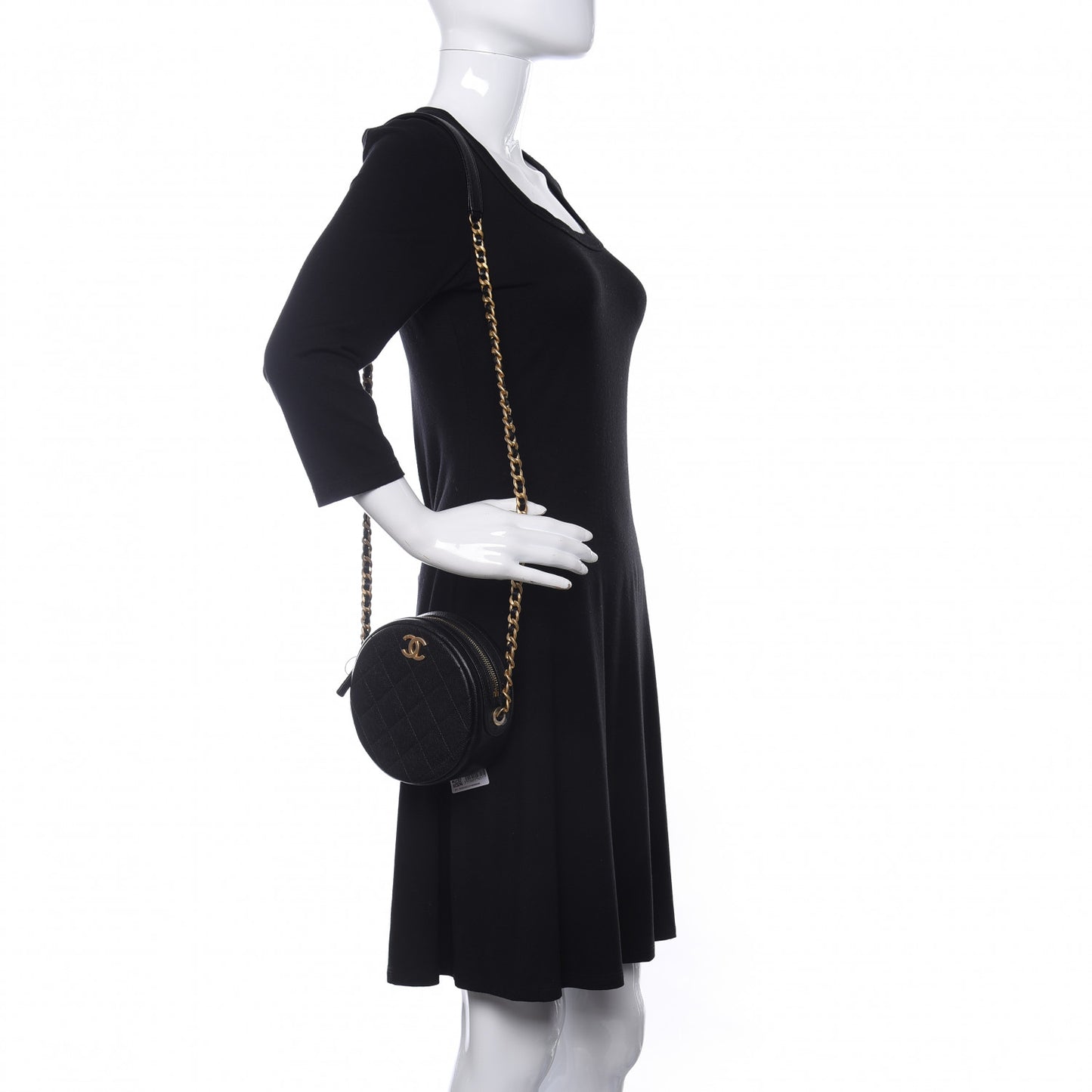 Caviar Quilted Small Round Bag With Chain Black